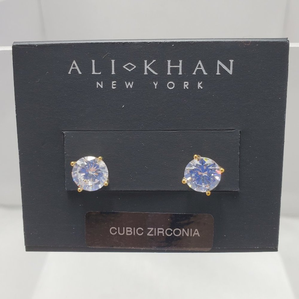 Ali Khan cubic Zirconia stud earring with gold frame 8MM
